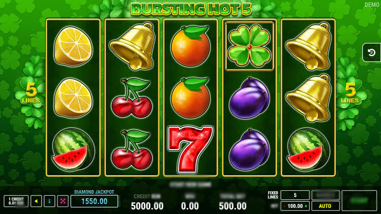 Игровое поле слота Bursting Hot 5 с классическими фруктовыми символами