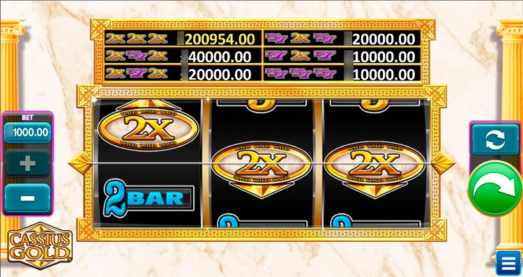 Интерфейс игрового автомата Cassius Gold на трех барабанах с одной линией