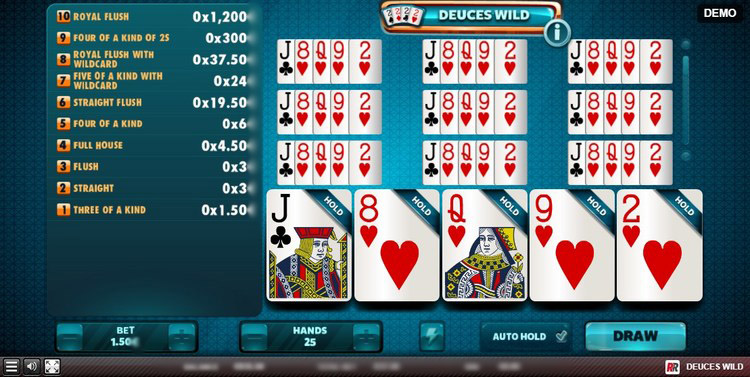 Стол видеопокера Deuces Wild с открытыми картами