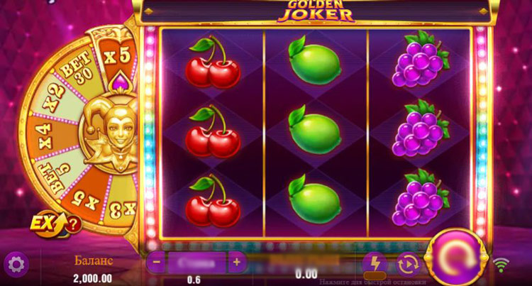 Демо-режим слота Golden Joker — кнопка Respin с фиксацией барабанов и расчетом стоимости докрутки