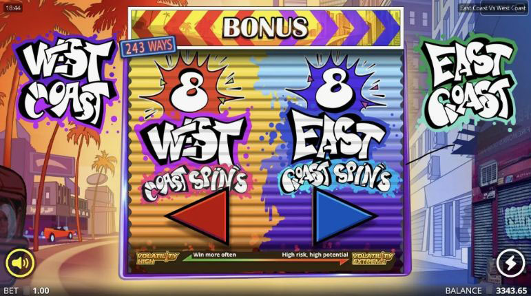 Игровое поле слота East Coast vs West Coast с граффити символами