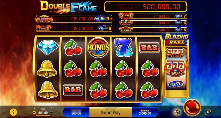 Интерфейс игрового автомата Double Flame с барабанами и панелью управления