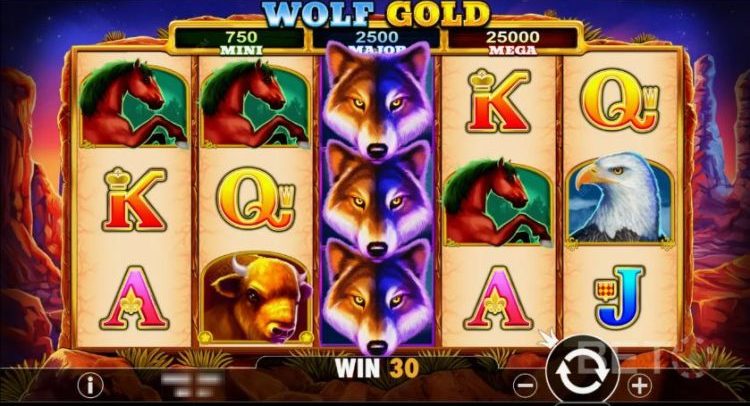 Экран с игровым автоматом Wolf Gold с активными 25 линиями выплат