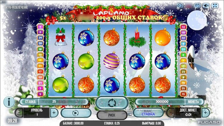 Слот Лапландия с пятибарабанным полем и зимним фоном