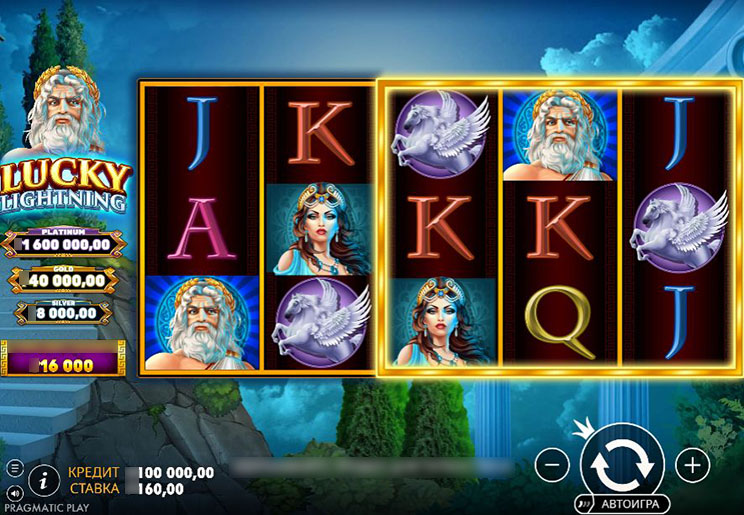 Игровое поле Lucky Lightning с символами Зевса, Геры и монет