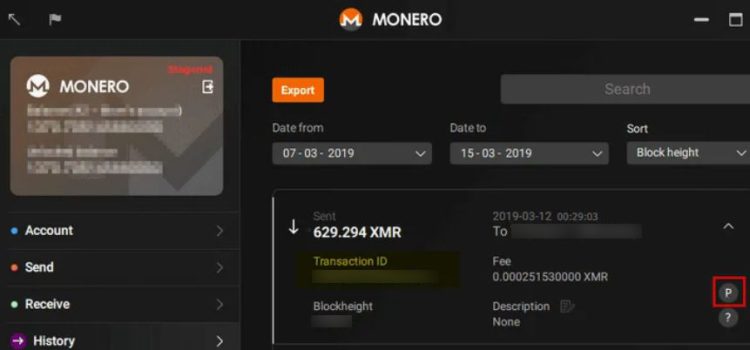 Интерфейс кошелька Monero с историей транзакций и балансом в XMR