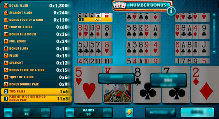 Интерфейс игрового автомата Number Bonus с бонусными картами