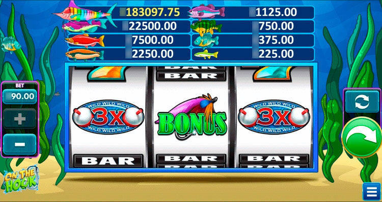 Игровое поле On The Hook с 3 барабонами и линиями выплат