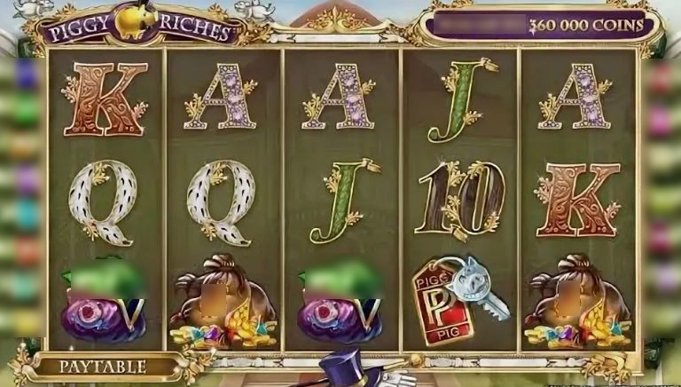 Игровое поле слота Piggy Riches с символами богатства