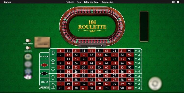 Интерфейс 101 Roulette с полем ставок и рулеточным колесом