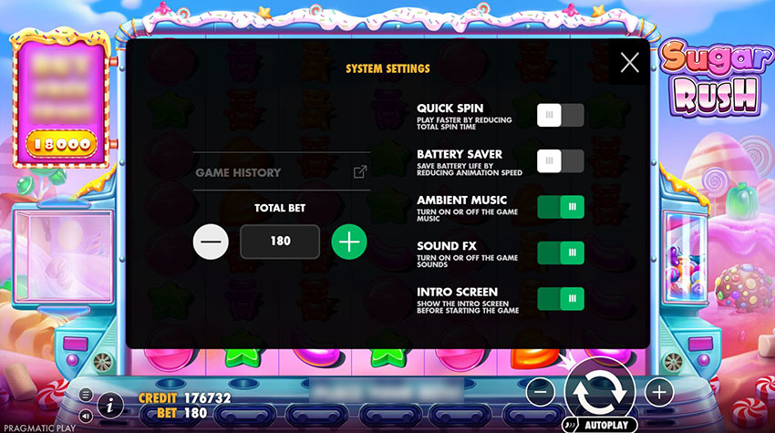 Интерфейс управления Sugar Rush