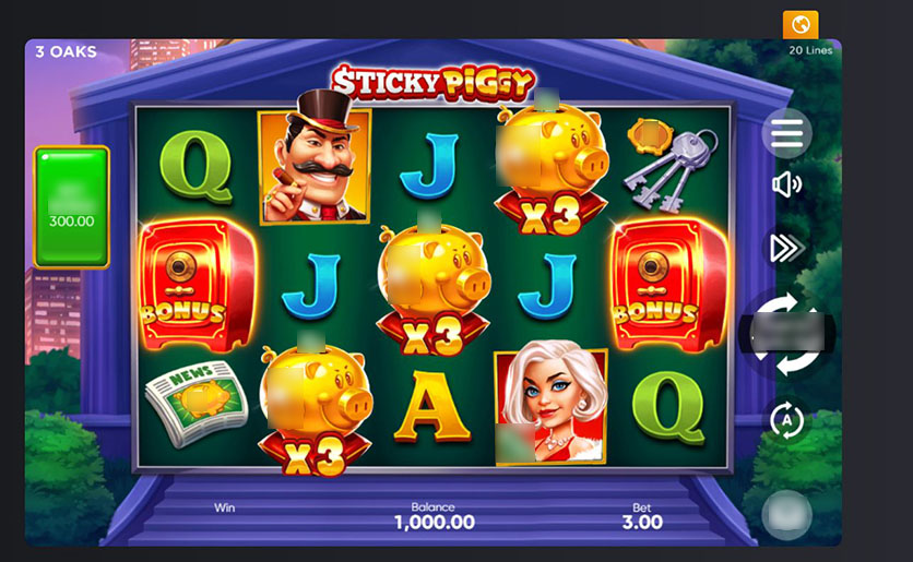 Игровое поле слота Sticky Piggy с символами свинок-грабителей и сейфов