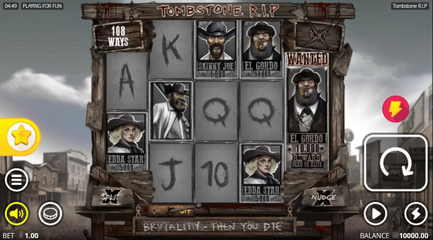 Главный экран игрового автомата Tombstone RIP с ковбойской тематикой