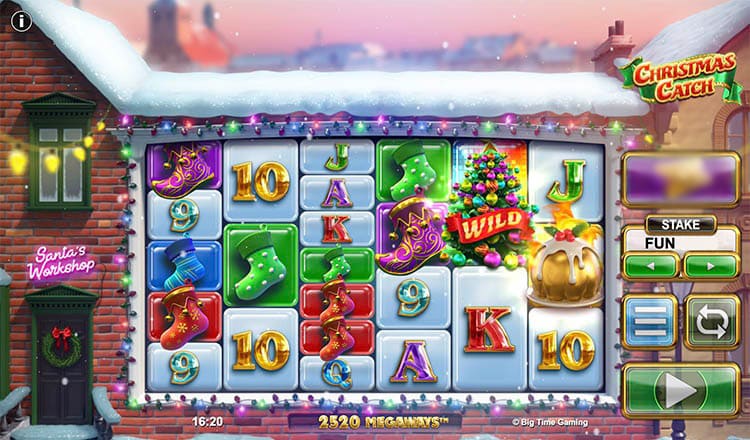Игровое поле Christmas Catch с зимней атмосферой, символами рыбалки и рождественским оформлением